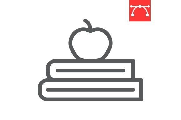 Books with Apple Line Icon for Education