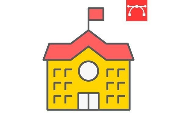 School Building Color Line Icon: Design Guide